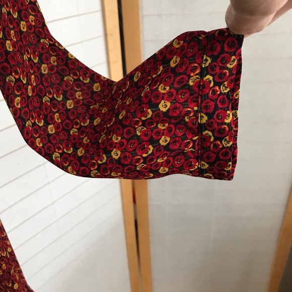 NWT AMOUR VERT sz S floral long sleeve dress  red yellow floral lettuce edge - Picture 8 of 11